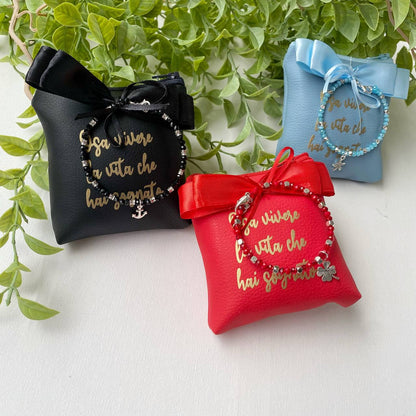Bomboniera Pochette quadrata ecopelle portaconfetti con bracciale
