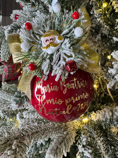 Pallina di natale personalizzata di vetro con scritta e decori