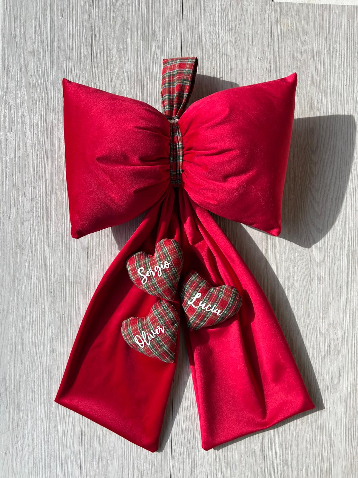 Fioccone velluto puntale albero di natale più cuori personalizzati