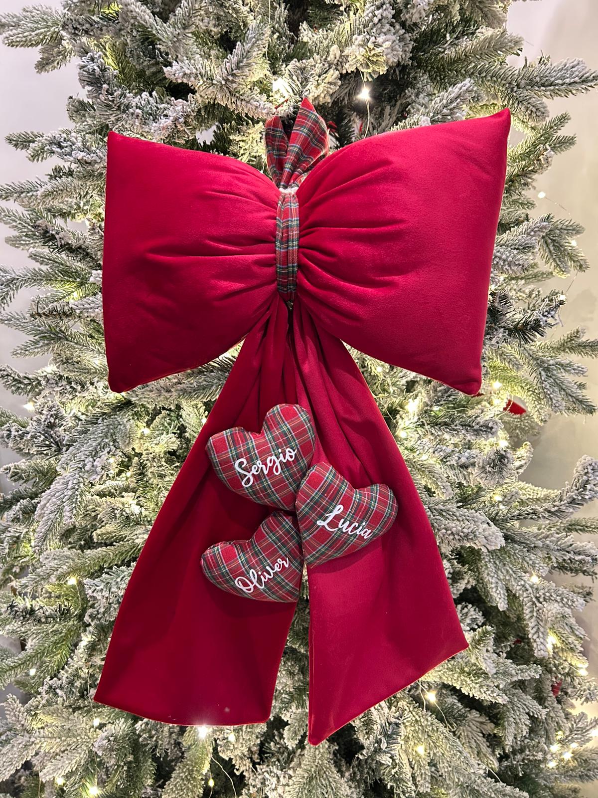 Fioccone velluto puntale albero di natale più cuori personalizzati