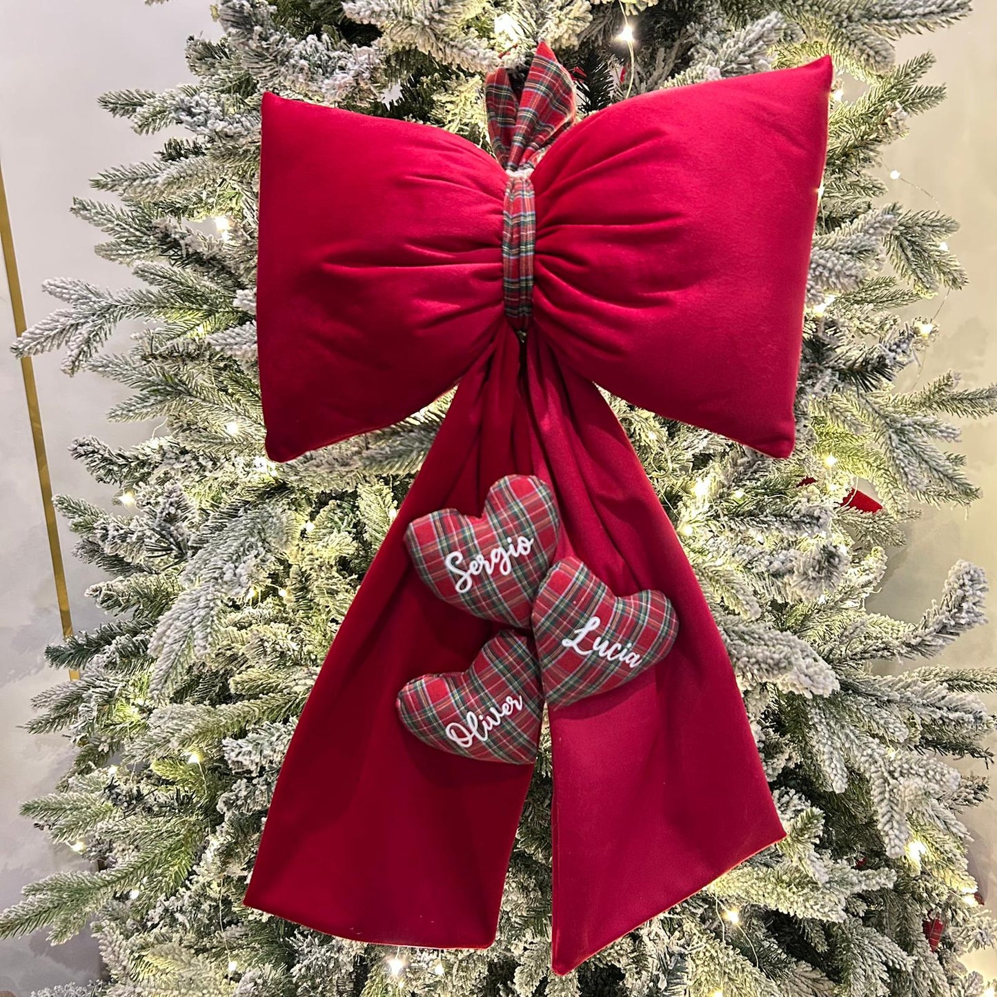 Fioccone velluto puntale albero di natale più cuori personalizzati