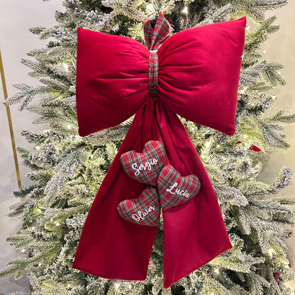 Fioccone velluto puntale albero di natale più cuori personalizzati