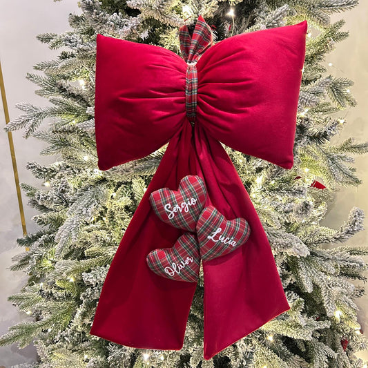 Fioccone velluto puntale albero di natale più cuori personalizzati