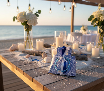 Bomboniera Borsetta con Trama Mare e Bracciale in Cristalli Azzurri