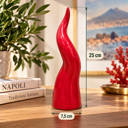 Corno napoletano portafortuna in ceramica rosso H25 cm