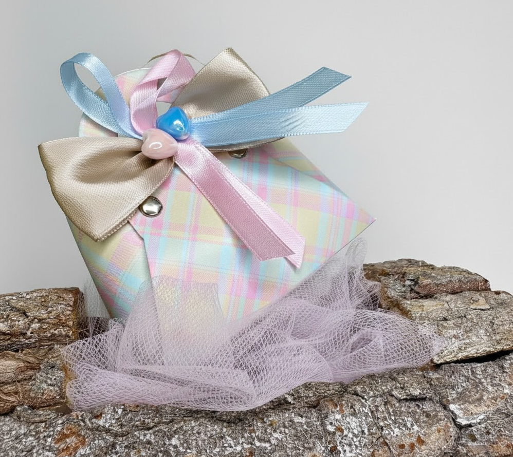 Bomboniera "Borsetta Nuvola" - Trama Tartan Pastello