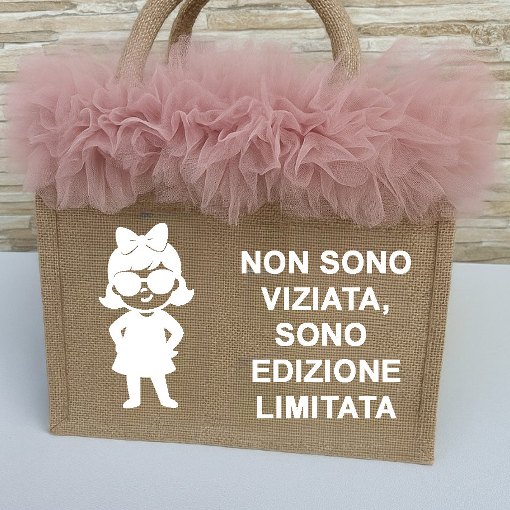 Borse Juta Mare Personalizzate con passamaneria e scritta PICCOLA