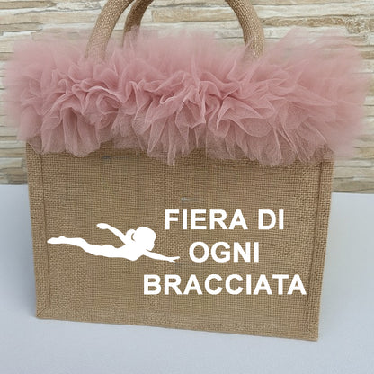 Borse Juta Mare Personalizzate con passamaneria e scritta PICCOLA