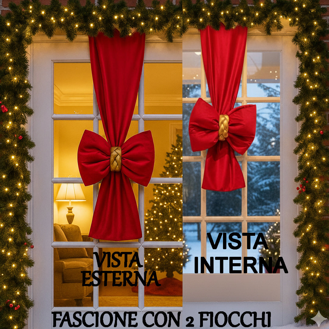 Doppio Fiocco Natalizio intreccio dorato FASCIONE in velluto per Porta e per albero