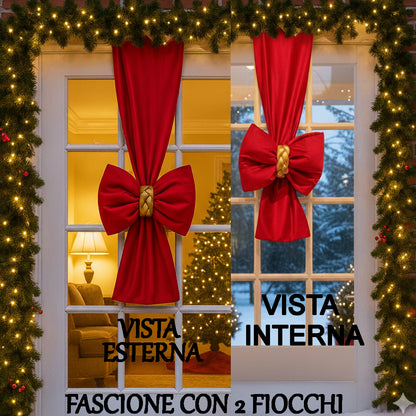 Doppio Fiocco Natalizio intreccio dorato FASCIONE in velluto per Porta e per albero