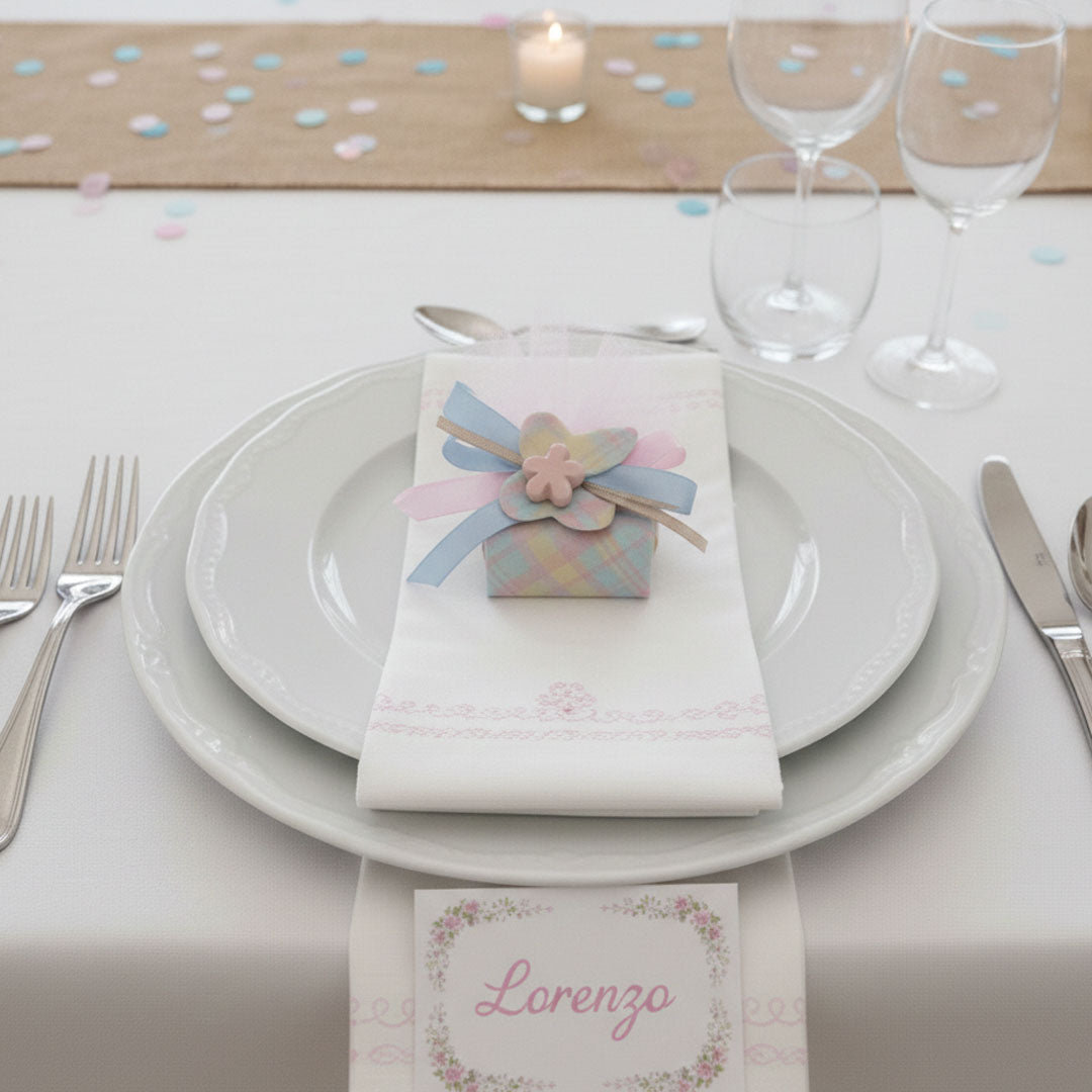 Appendino con Saponetta Profumata Trama rosa e fiorellino ceramica - bomboniera