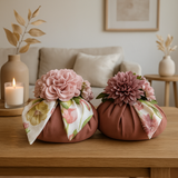 Pouf Decorativo in stoffa e satin con fiori