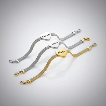 Braccialetto Cuore in Acciaio Inossidabile Oro o Silver Personalizzabile – Charm Cuore con Incisione Personalizzata