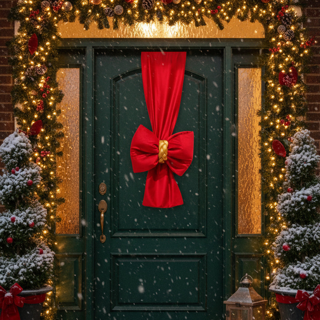 Doppio Fiocco Natalizio intreccio dorato FASCIONE in velluto per Porta e per albero
