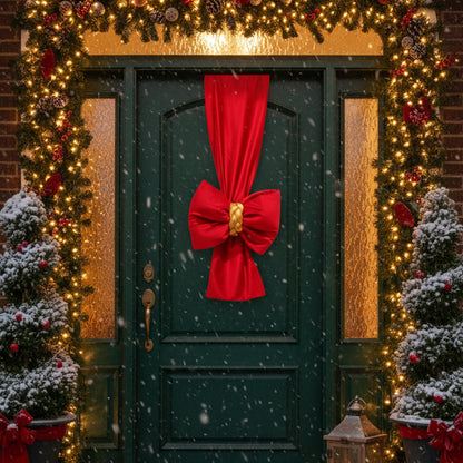 Doppio Fiocco Natalizio intreccio dorato FASCIONE in velluto per Porta e per albero