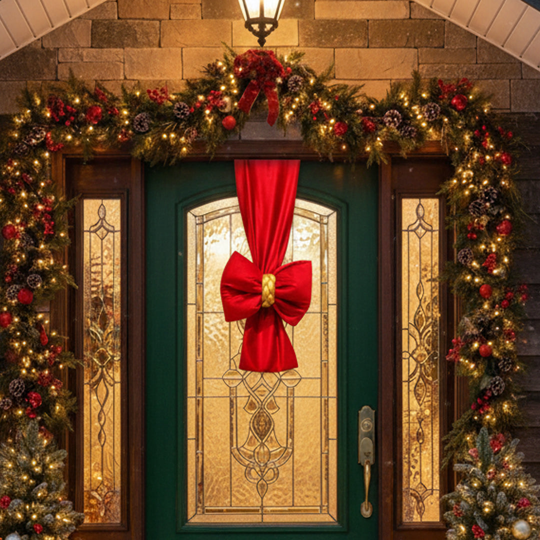 Doppio Fiocco Natalizio intreccio dorato FASCIONE in velluto per Porta e per albero