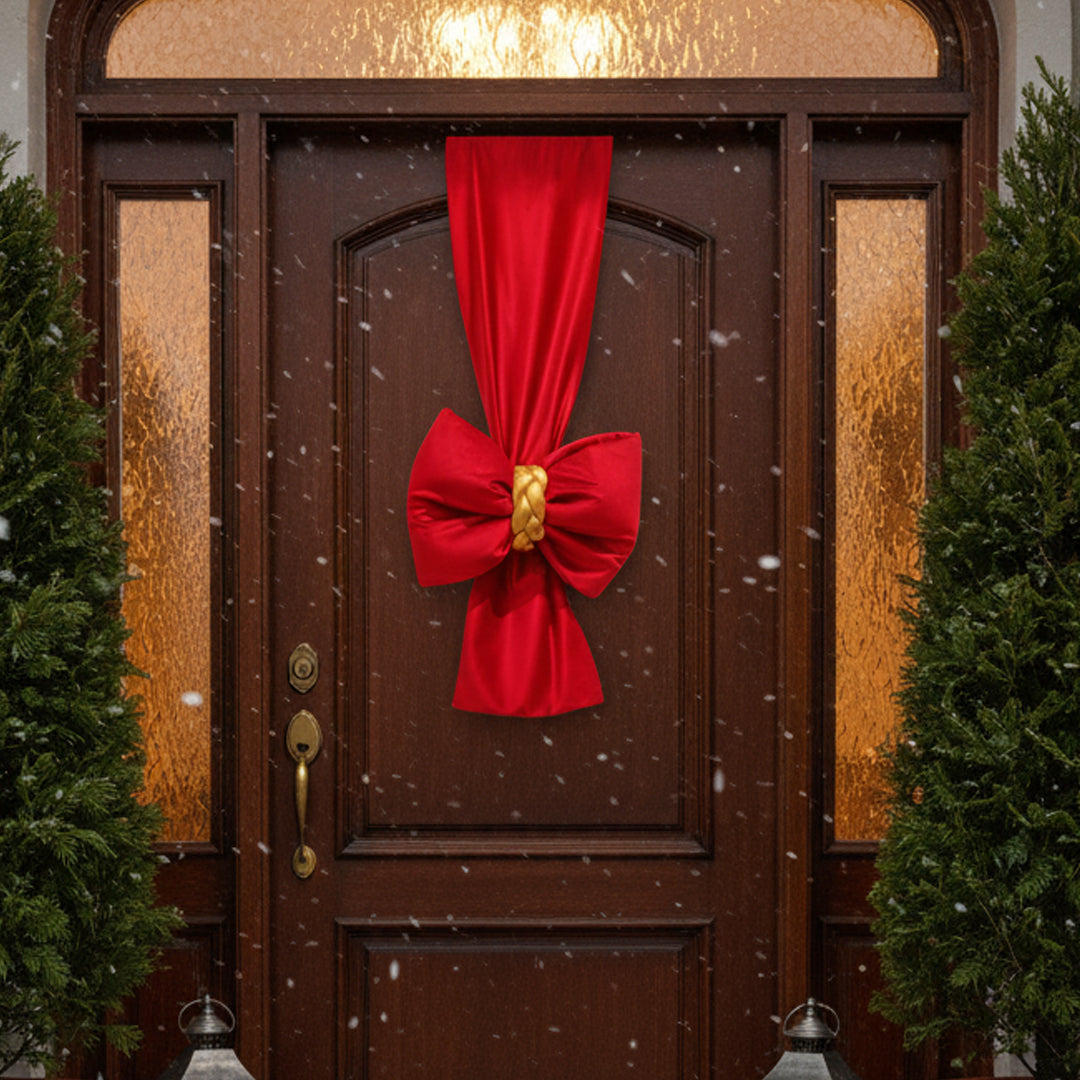 Doppio Fiocco Natalizio intreccio dorato FASCIONE in velluto per Porta e per albero