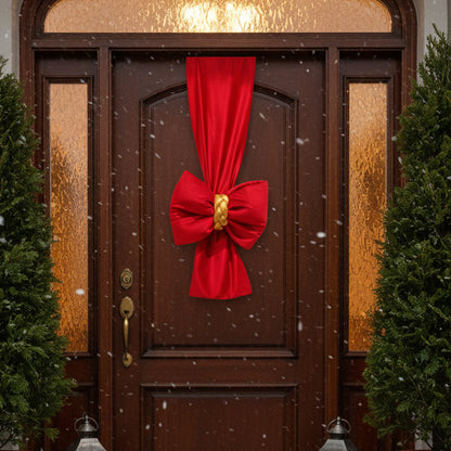 Doppio Fiocco Natalizio intreccio dorato FASCIONE in velluto per Porta e per albero