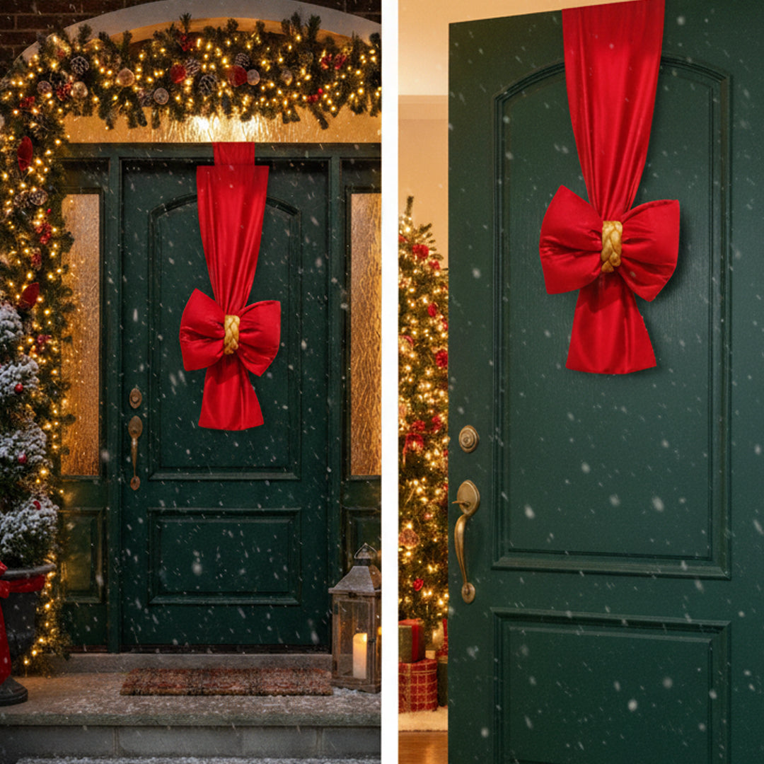 Doppio Fiocco Natalizio intreccio dorato FASCIONE in velluto per Porta e per albero