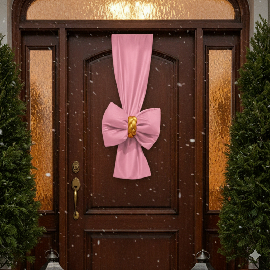 Doppio Fiocco Natalizio intreccio dorato FASCIONE in velluto per Porta e per albero