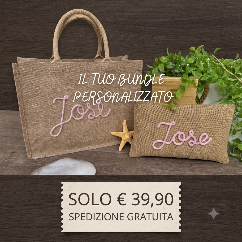 Sacs de mer en jute personnalisés avec passementerie et GRANDE écriture 