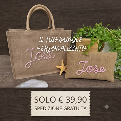 Sacs de mer en jute personnalisés avec passementerie et GRANDE écriture 