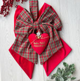 Doppio Fioccone velluto e tartan puntale albero di natale più cuore personalizzato