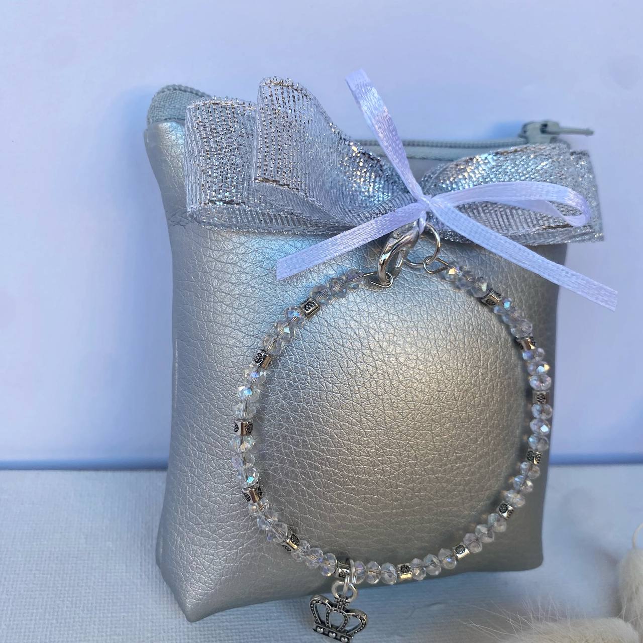 Bomboniera Pochette quadrata ecopelle portaconfetti con bracciale