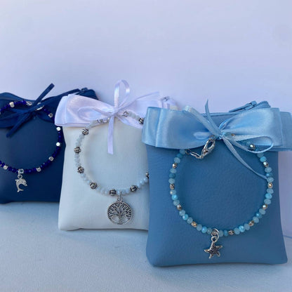 Bomboniera Pochette quadrata ecopelle portaconfetti con bracciale