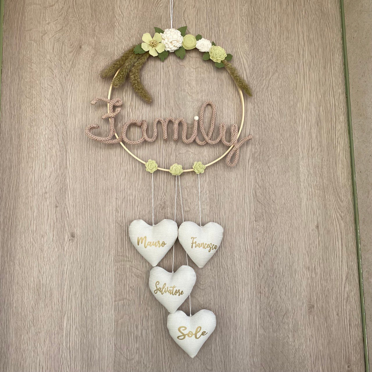 Fuoriporta Personalizzato scritta tricotin con cuori e nomi