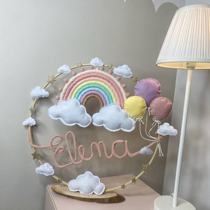 Arcobaleno nel cerchio d'appoggio decoro per festa e cameretta
