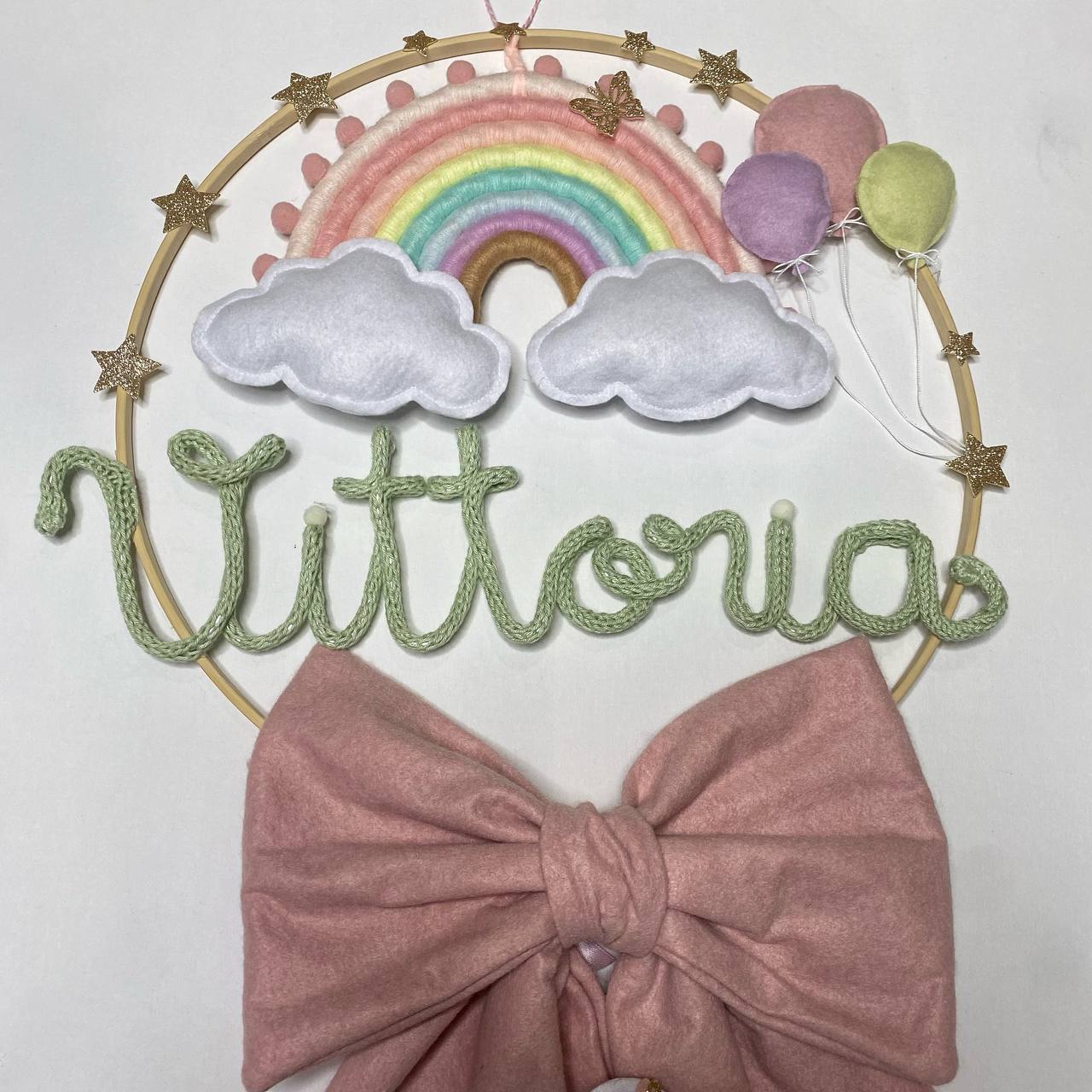 Fiocco Cerchio Personalizzato Tricotin Variante Arcobaleno 2 e fiocco pannolenci