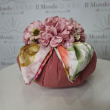 Pouf Decorativo in stoffa e satin con fiori