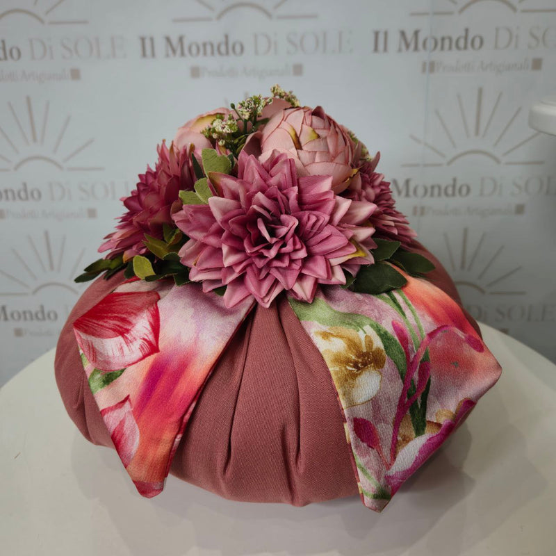 Pouf Decorativo in stoffa e satin con fiori