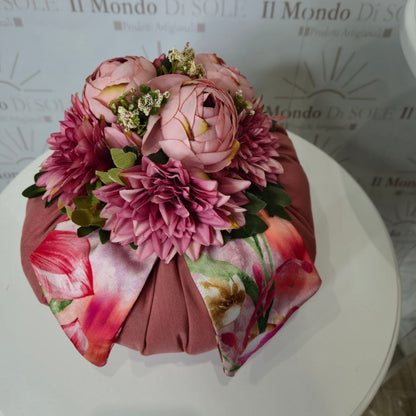 Pouf Decorativo in stoffa e satin con fiori