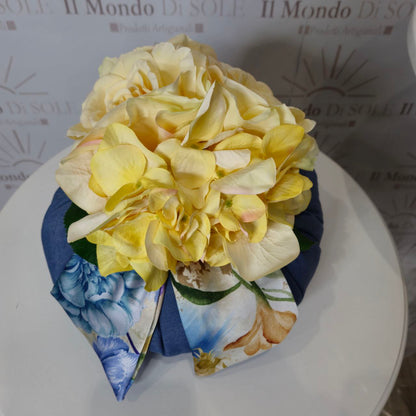 Pouf Decorativo in stoffa e satin con fiori