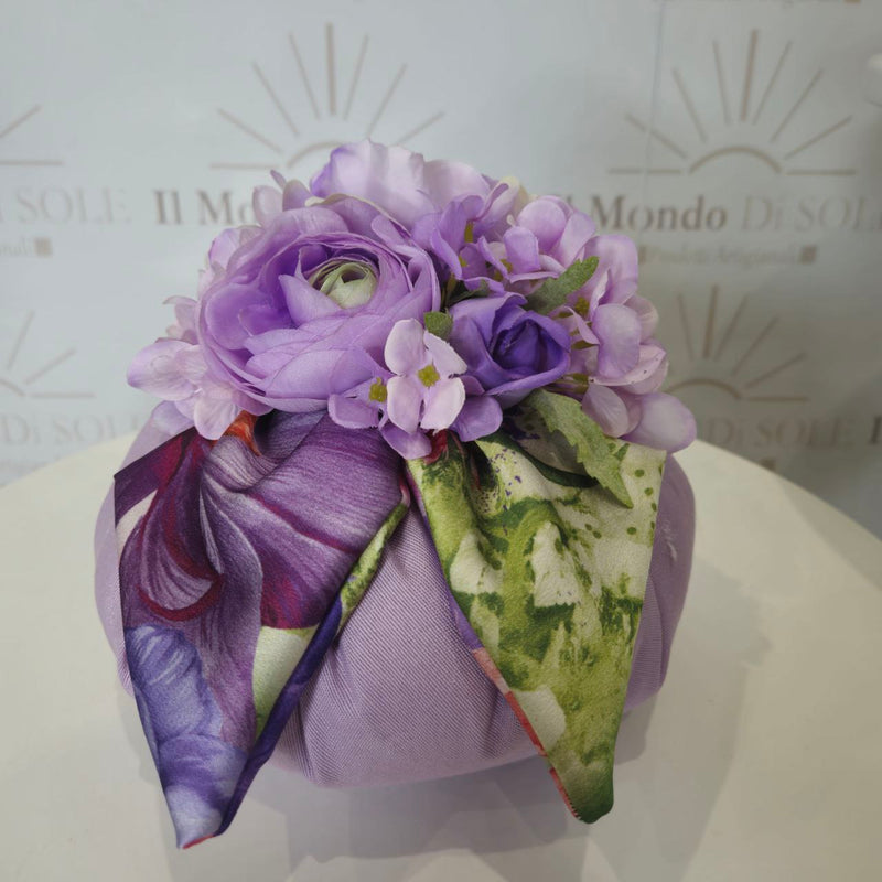 Pouf Decorativo in stoffa e satin con fiori