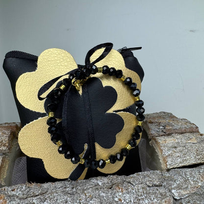 Bomboniera Pochette quadrata ecopelle portaconfetti con bracciale ed applicazione in ecopelle