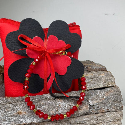 Bomboniera Pochette quadrata ecopelle portaconfetti con bracciale ed applicazione in ecopelle