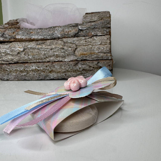 Appendino con Saponetta Profumata Trama rosa e fiorellino ceramica - bomboniera