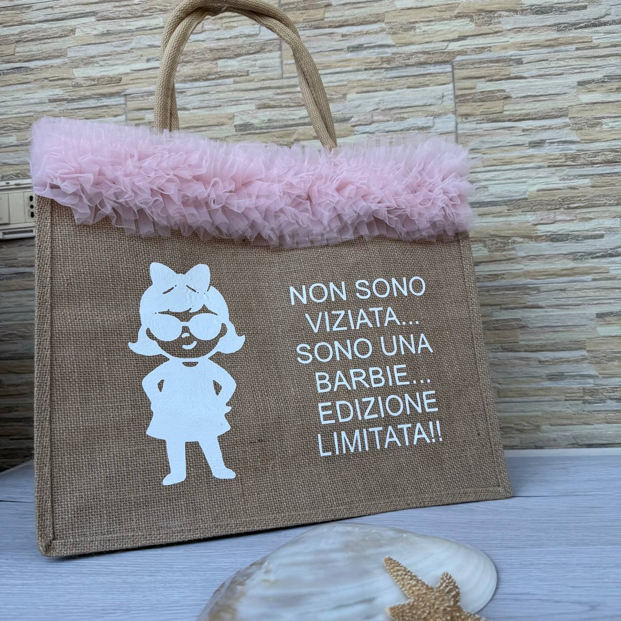 Borse Juta Mare Personalizzate con passamaneria e scritta PICCOLA