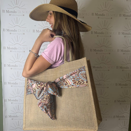 Borse Juta Mare Personalizzate con passamaneria SATIN PICCOLA+ FOULARD