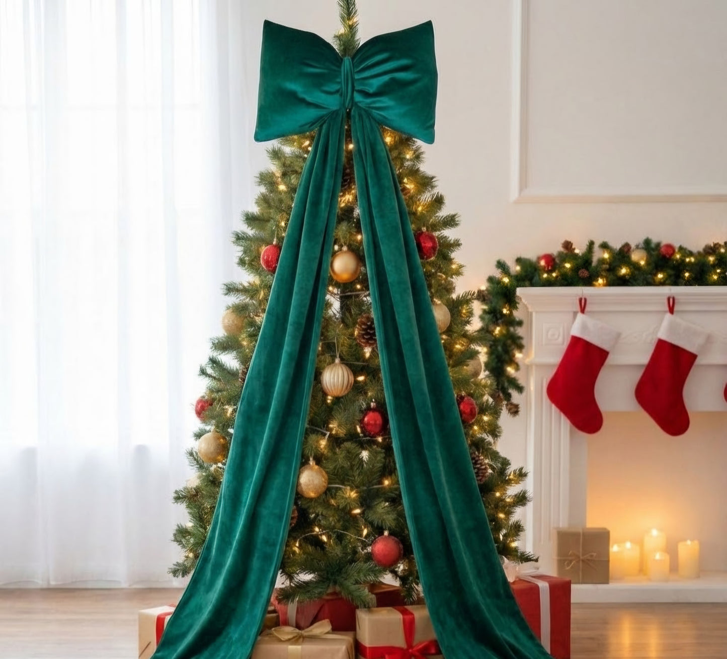 Fioccone velluto puntale albero di natale MAXI GIGANTE CODE 2 METRI