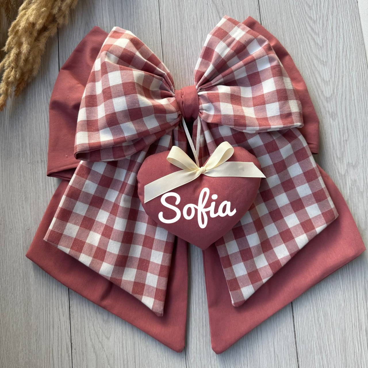 Fiocco Nascita Doppia Stoffa Personalizzato con cuori