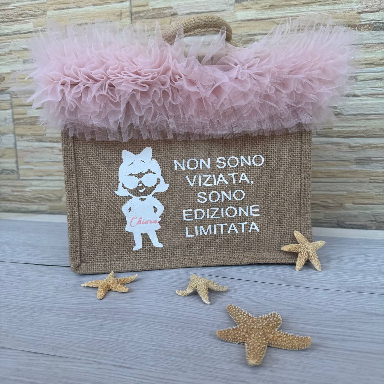 Borse Juta Mare Personalizzate con passamaneria e scritta PICCOLA