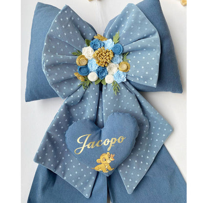Fiocco Nascita Personalizzato doppio panama e tulle