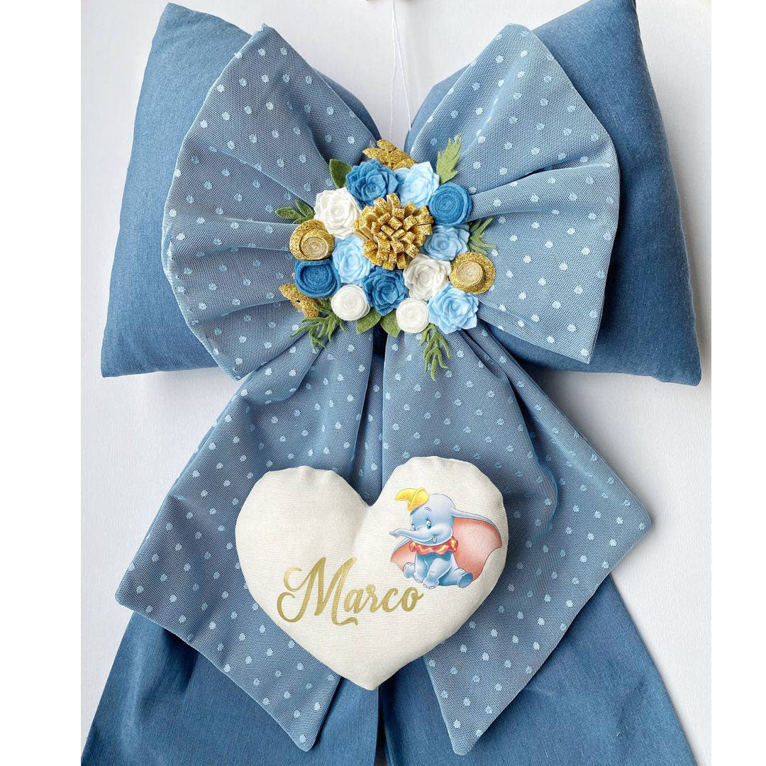 Fiocco Nascita Personalizzato doppio panama e tulle