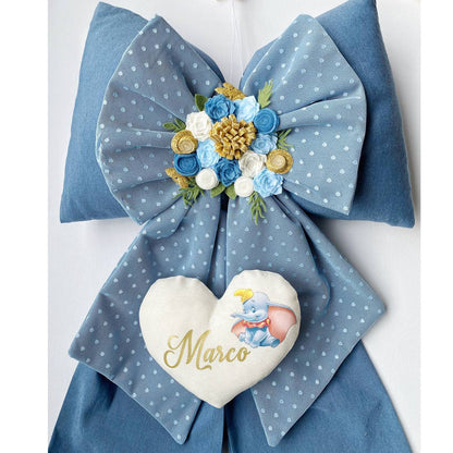 Fiocco Nascita Personalizzato doppio panama e tulle