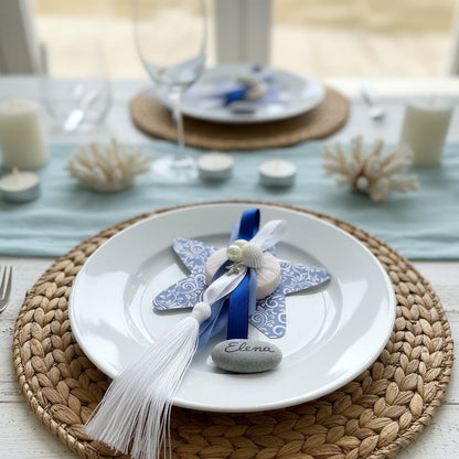 Segnaposto Profumato "Oltremare" – Stella in Cartoncino con Saponetta Artigianale e Nappina