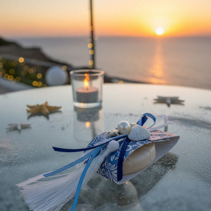 Saponetta Profumata Artigianale "Oasi Marina" – Bomboniera Appendino con Conchiglie e Nappina
